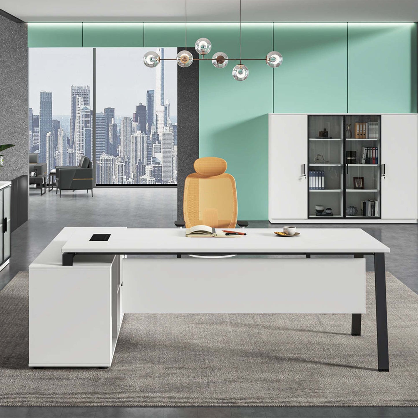 ASPEN Executive Desk Reversible 220-240cm - White & Black