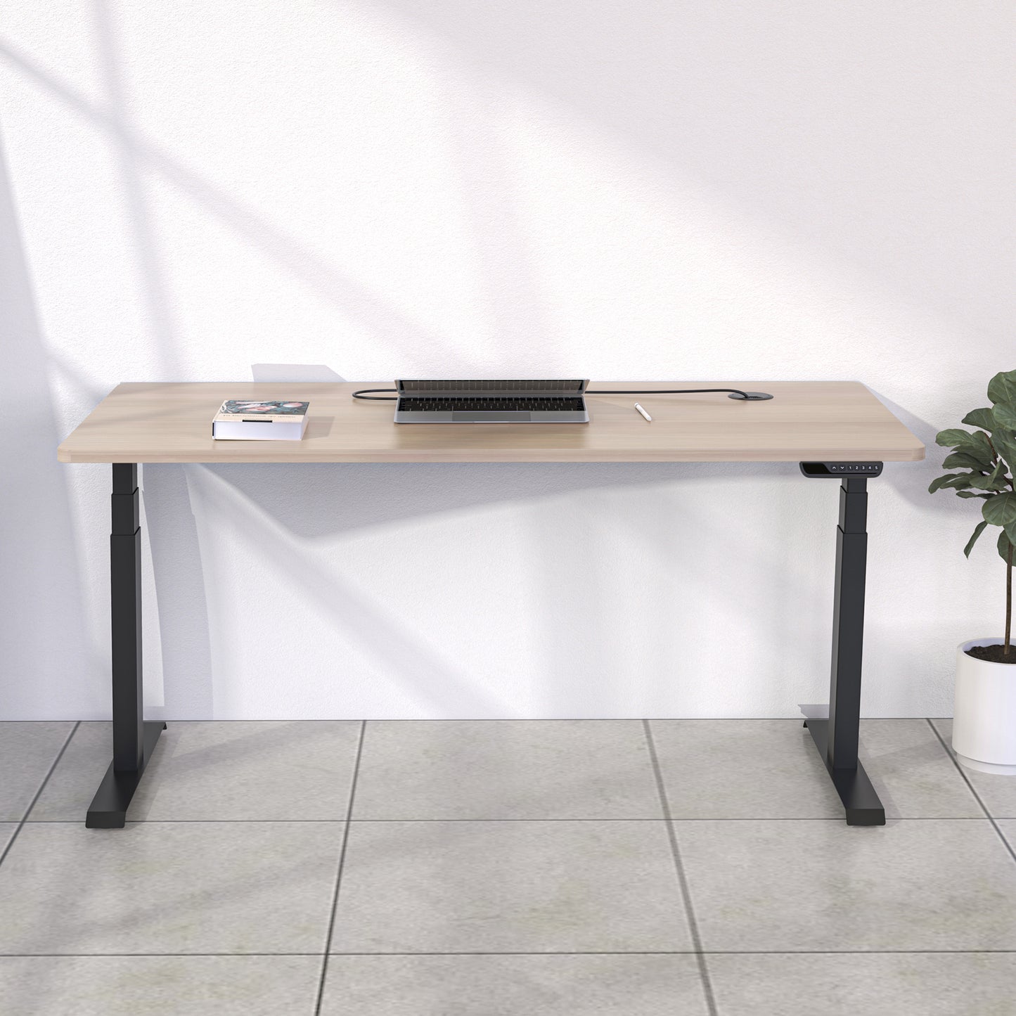 MARLO Single Workstation with Lift 1.6M - Oak & Black