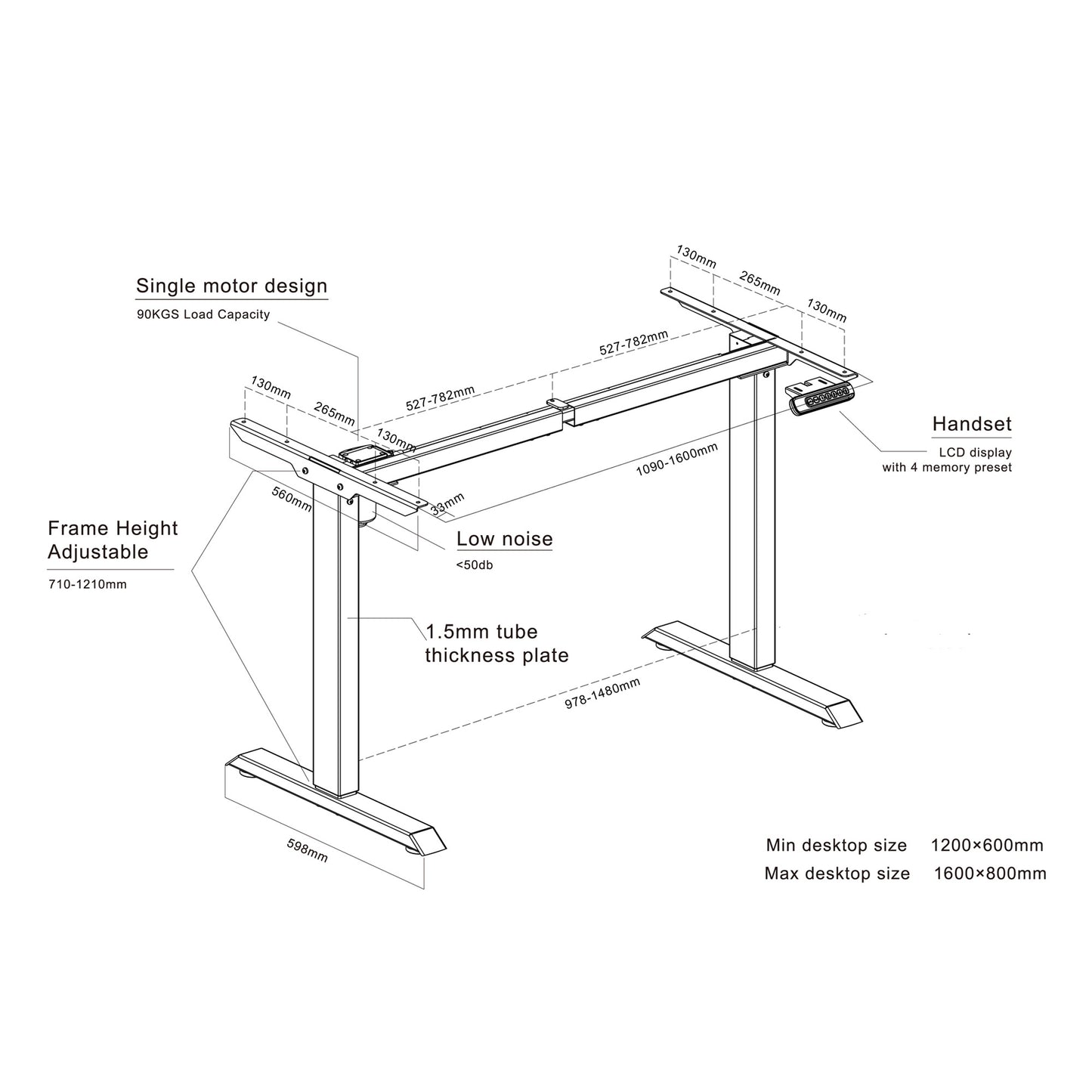 MARLO Single Workstation with Lift 1.6M - Oak & Black