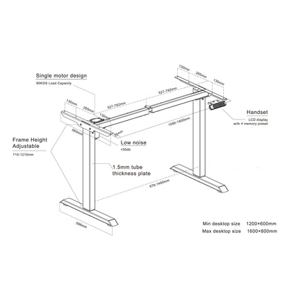 MARLO Single Workstation with Lift 1.6M - Oak & Black
