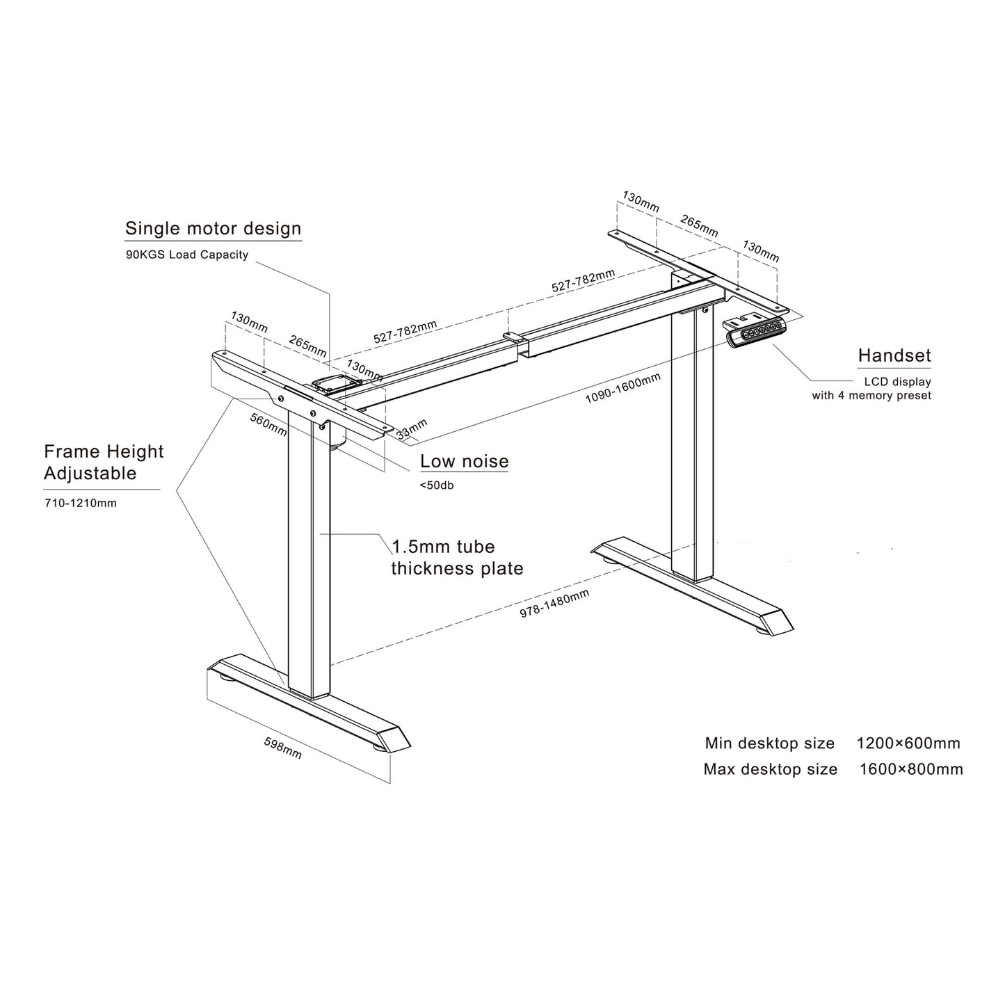 MARLO Single Workstation with Lift 1.6M - Oak & White