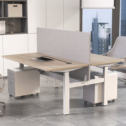 MARLO 2 People Workstation Dual Lift 1.4M  - Oak & White