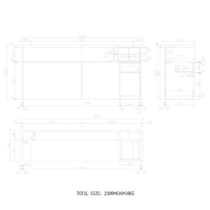 KENTO Reception Desk 240cm - Timber Slat Acoustic Black & Oak