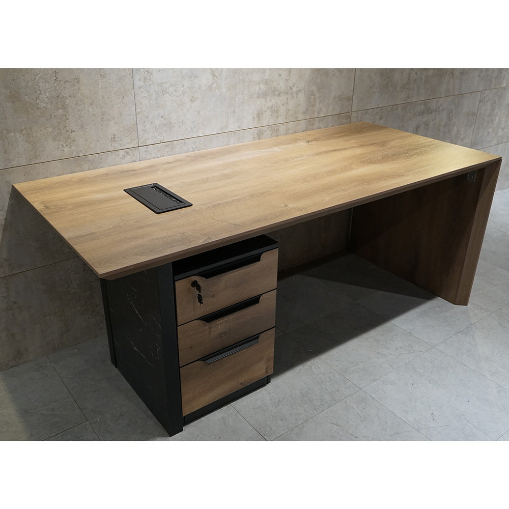LOGAN Executive Desk Reversible 180cm - Warm Oak & Black