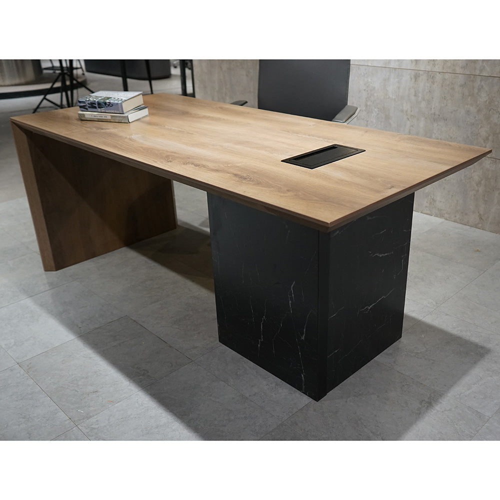 LOGAN Executive Desk Reversible 180cm - Warm Oak & Black