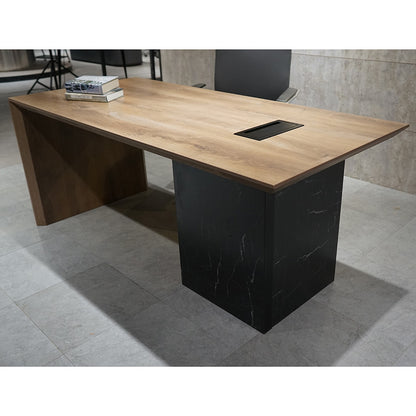 LOGAN Executive Desk Reversible 180cm - Warm Oak & Black