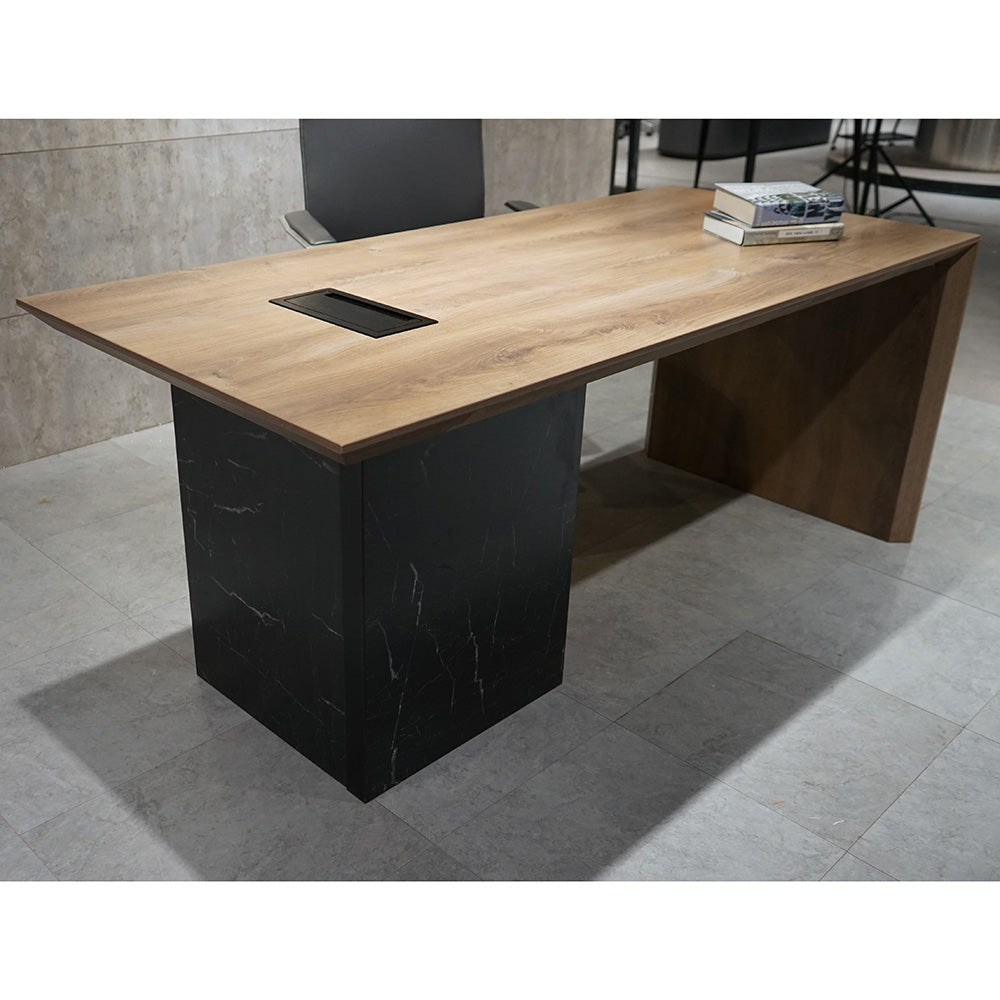 LOGAN Executive Desk Reversible 180cm - Warm Oak & Black