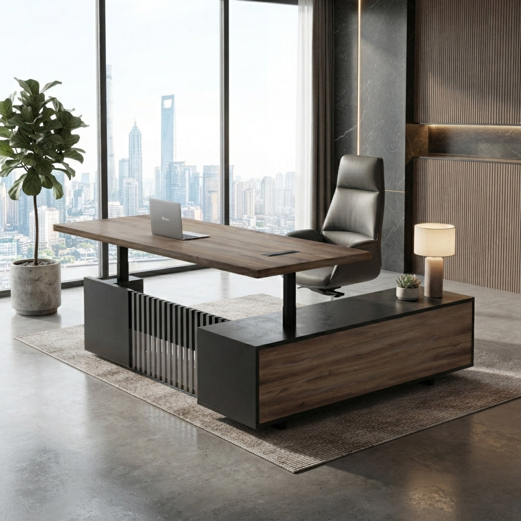 DAXTON Executive Desk with Left Return with Lift 200cm - Warm Oak