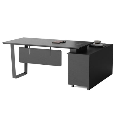 ADRIANO Black Executive Office Desk Reversible 165-180cm - Black Concrete