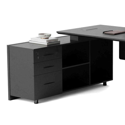ADRIANO Black Executive Office Desk Reversible 165-180cm - Black Concrete