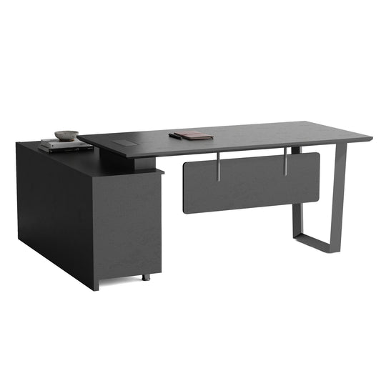 ADRIANO Black Executive Office Desk Reversible 165-180cm - Black Concrete