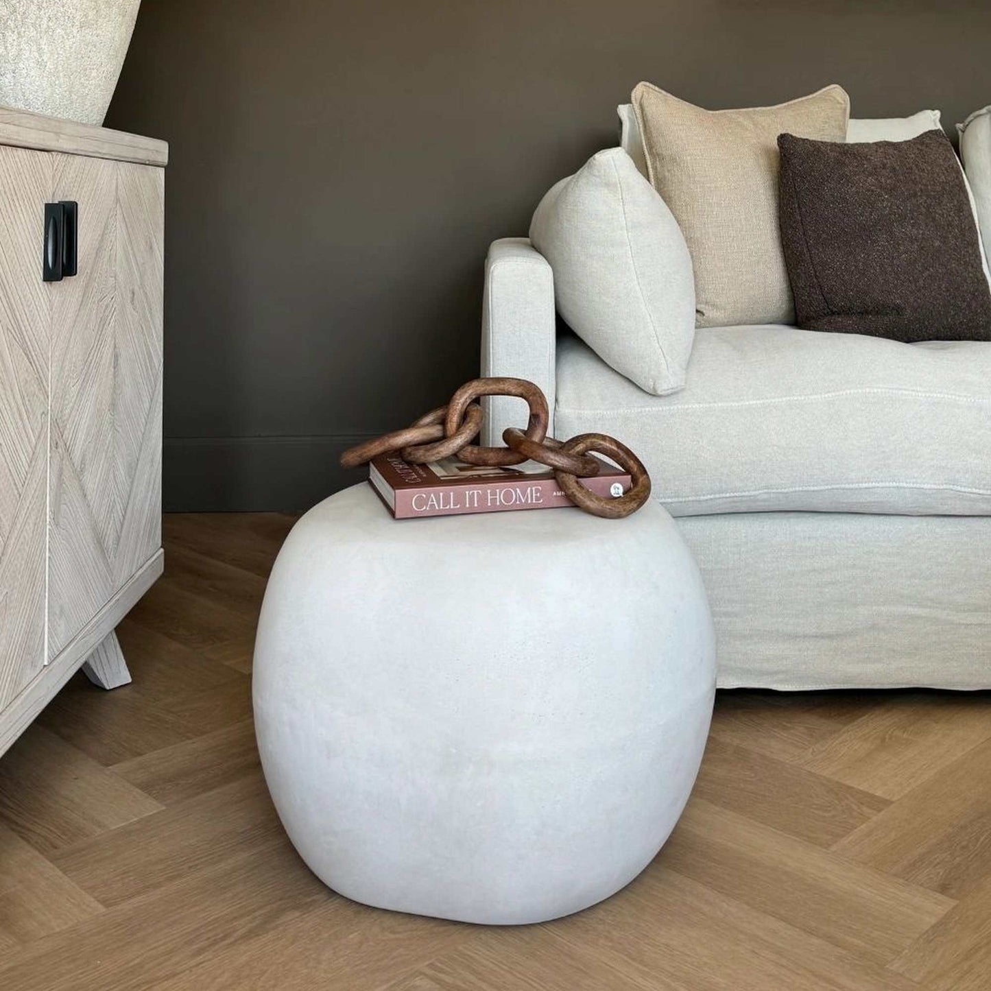 ROCCO Indoor & Outdoor Pebble Side Table Stool 50cm - White Concrete