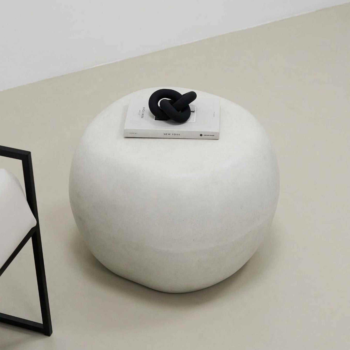 ROCCO Indoor & Outdoor Pebble Side Table Stool 50cm - White Concrete