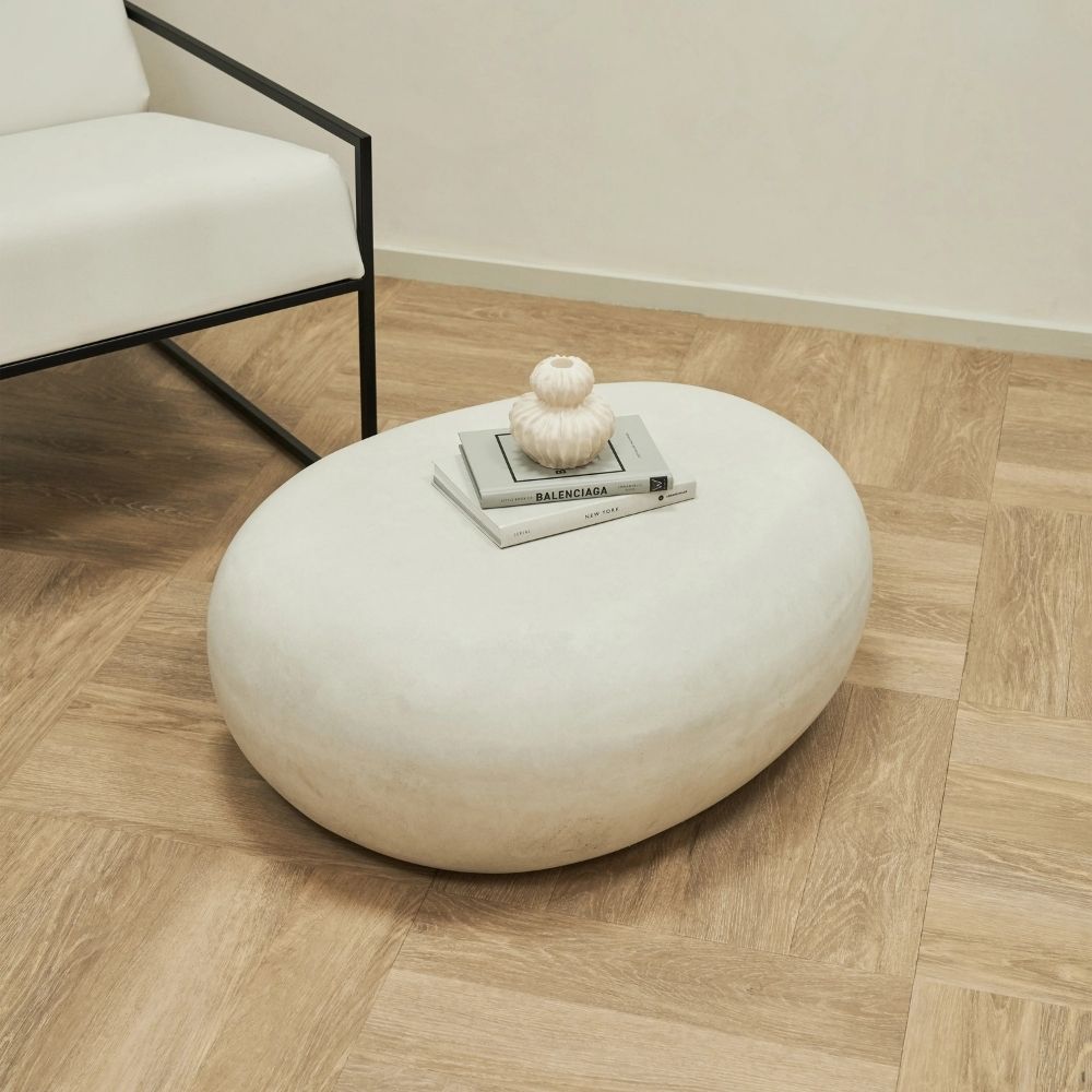 ROCCO Indoor & Outdoor Pebble Coffee Table 73cm - White Concrete