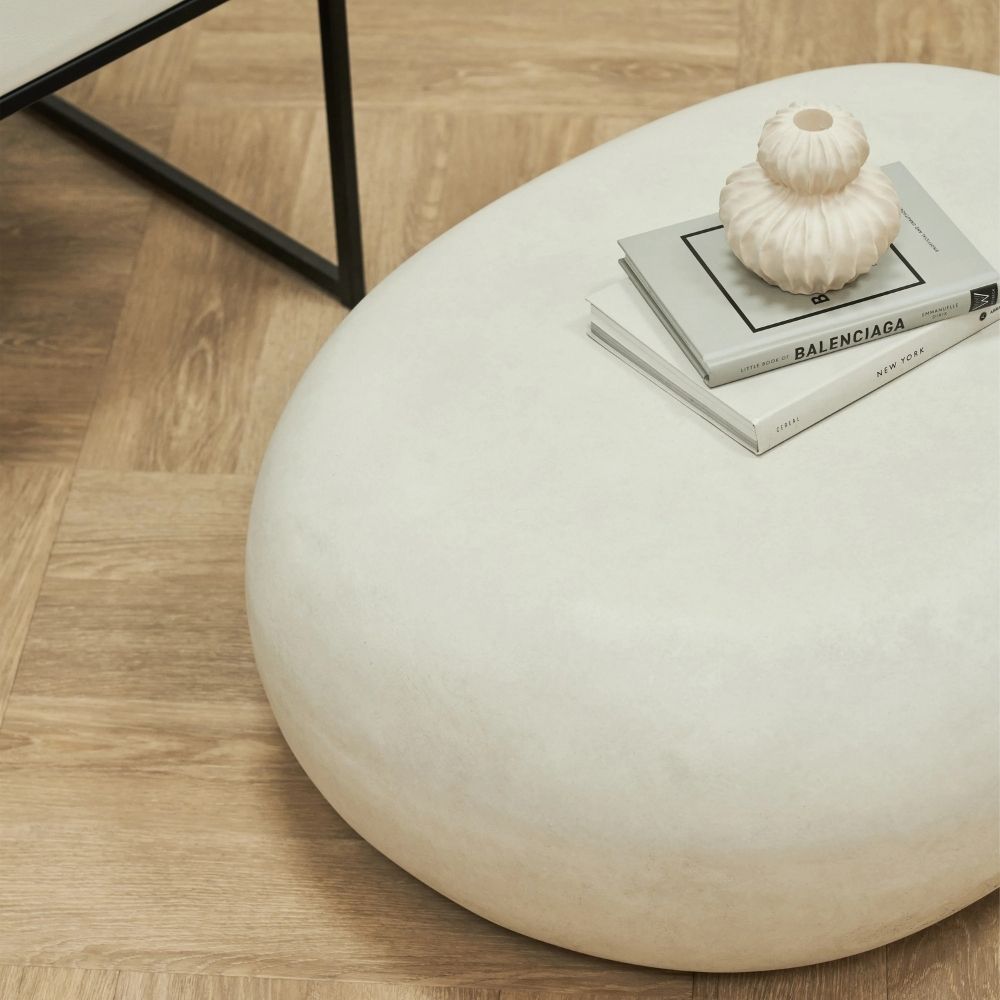 ROCCO Indoor & Outdoor Pebble Coffee Table 73cm - White Concrete