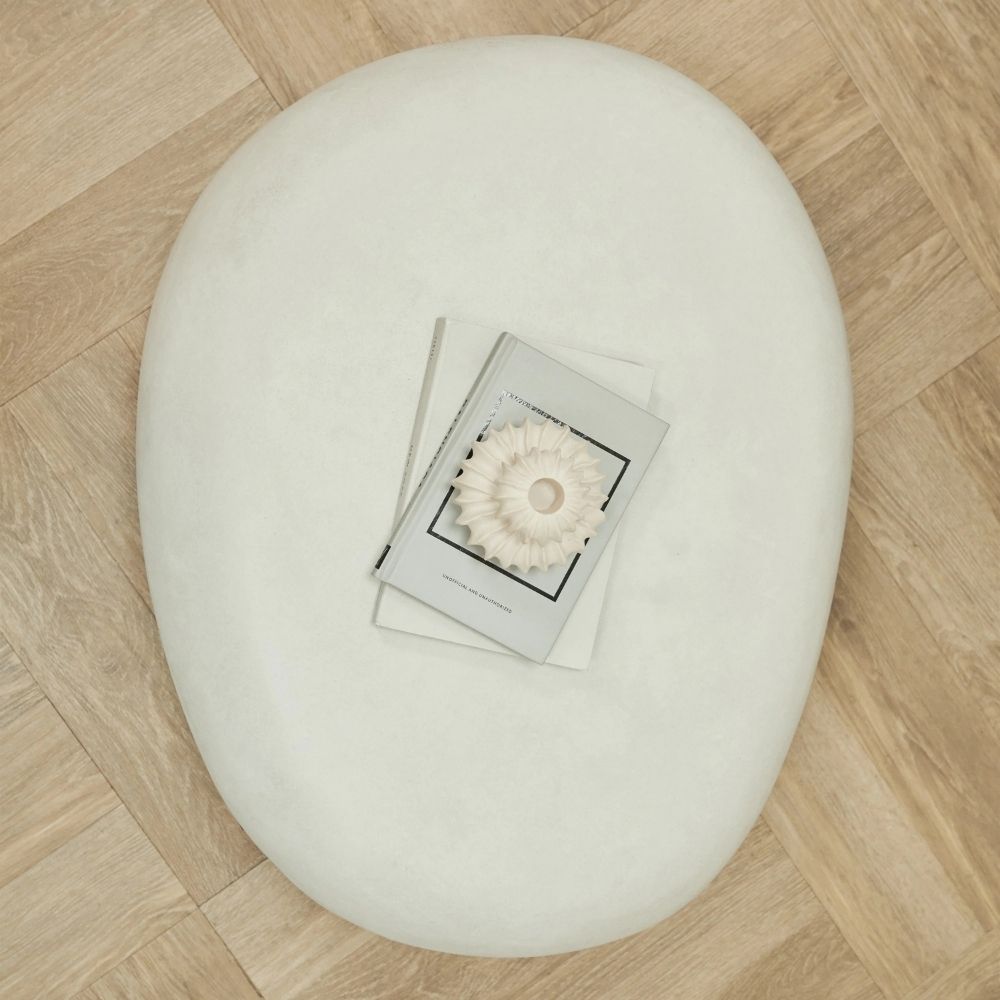 ROCCO Indoor & Outdoor Pebble Coffee Table 73cm - White Concrete
