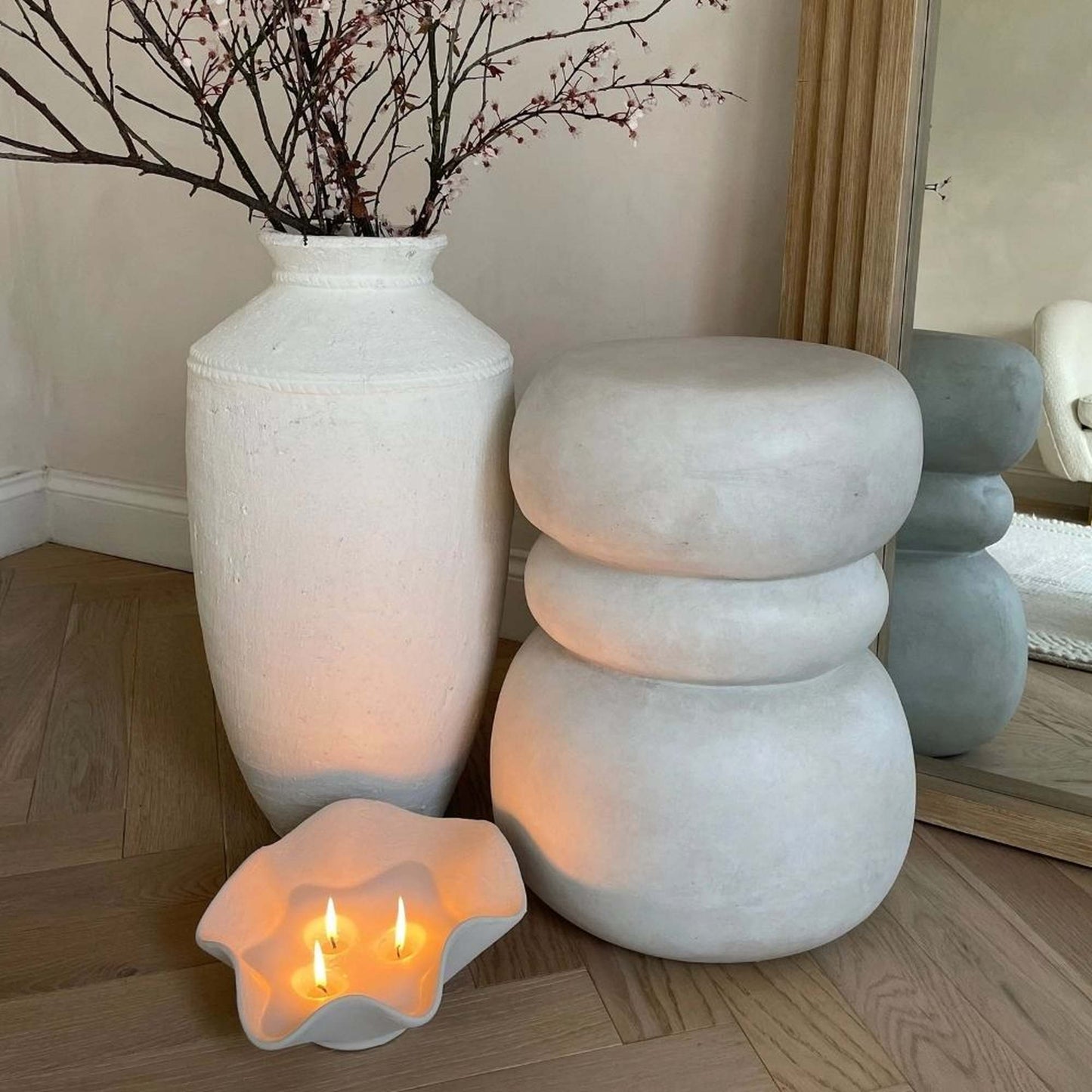 ROCCO Indoor & Outdoor Side Table Stool 37cm - White Concrete