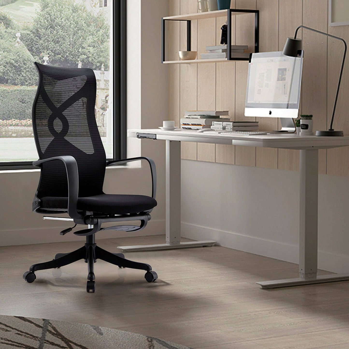 Murry  High Back Office Chair with Retractable Footrest - Black