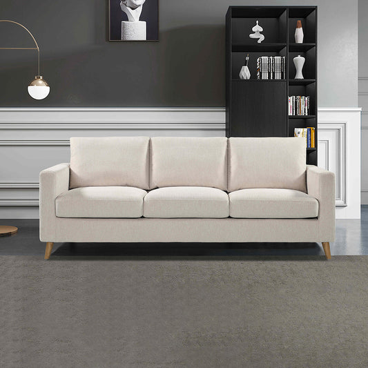 DELLAN 3 Seater Sofa - Light Cream with Natural Oak legs