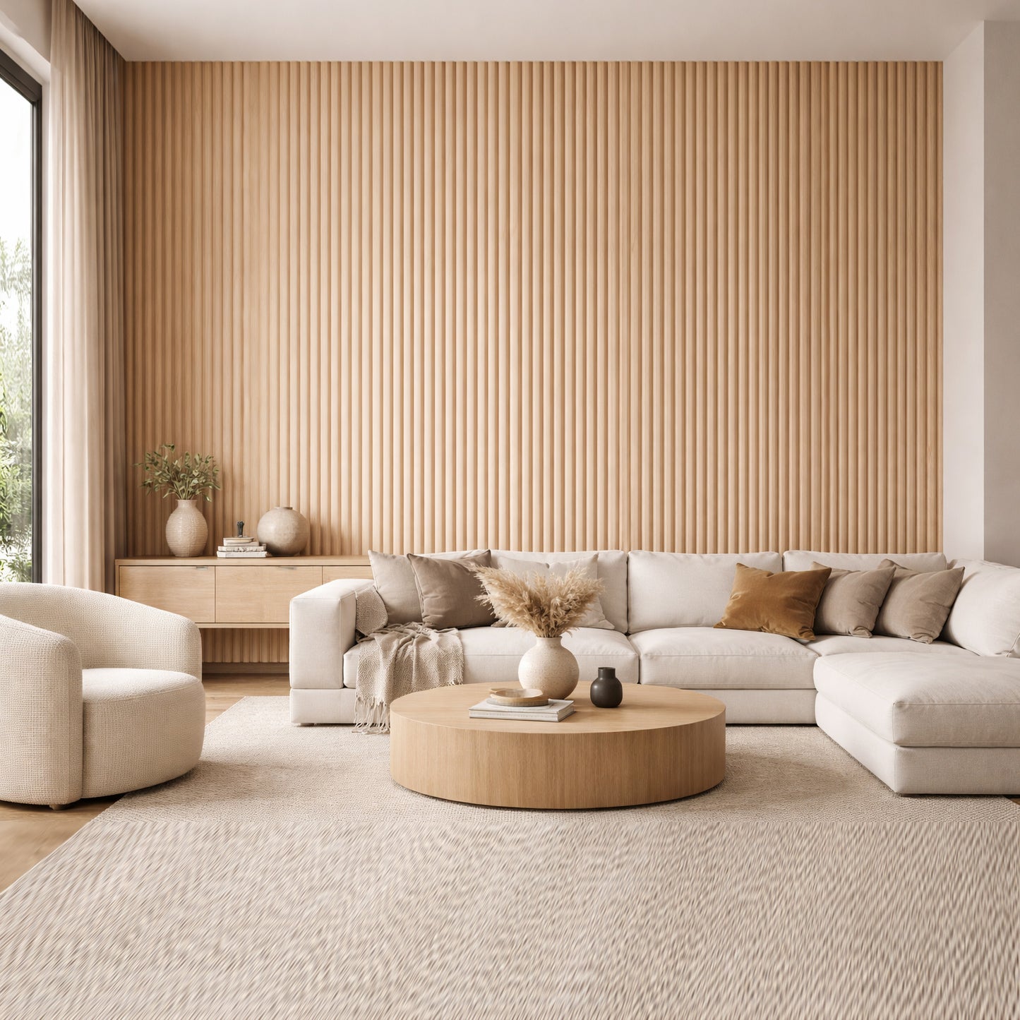 WOODFLEX Flexible Wooden Slat Wall Panel - Oak Veneer - 2700mm x 600mm - Half Round 37mm