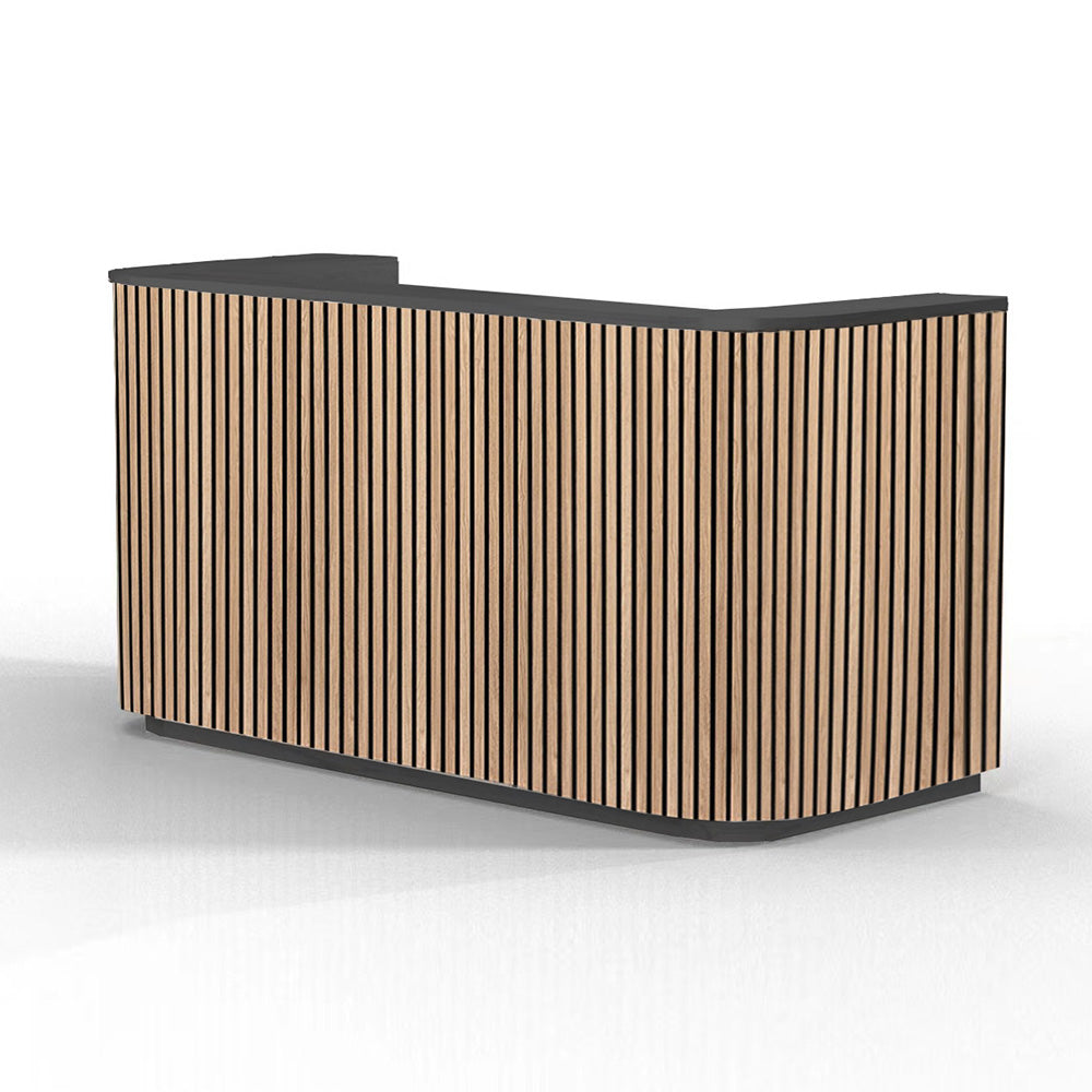 HALO Reception Desk 180cm - Oak / Black on Black