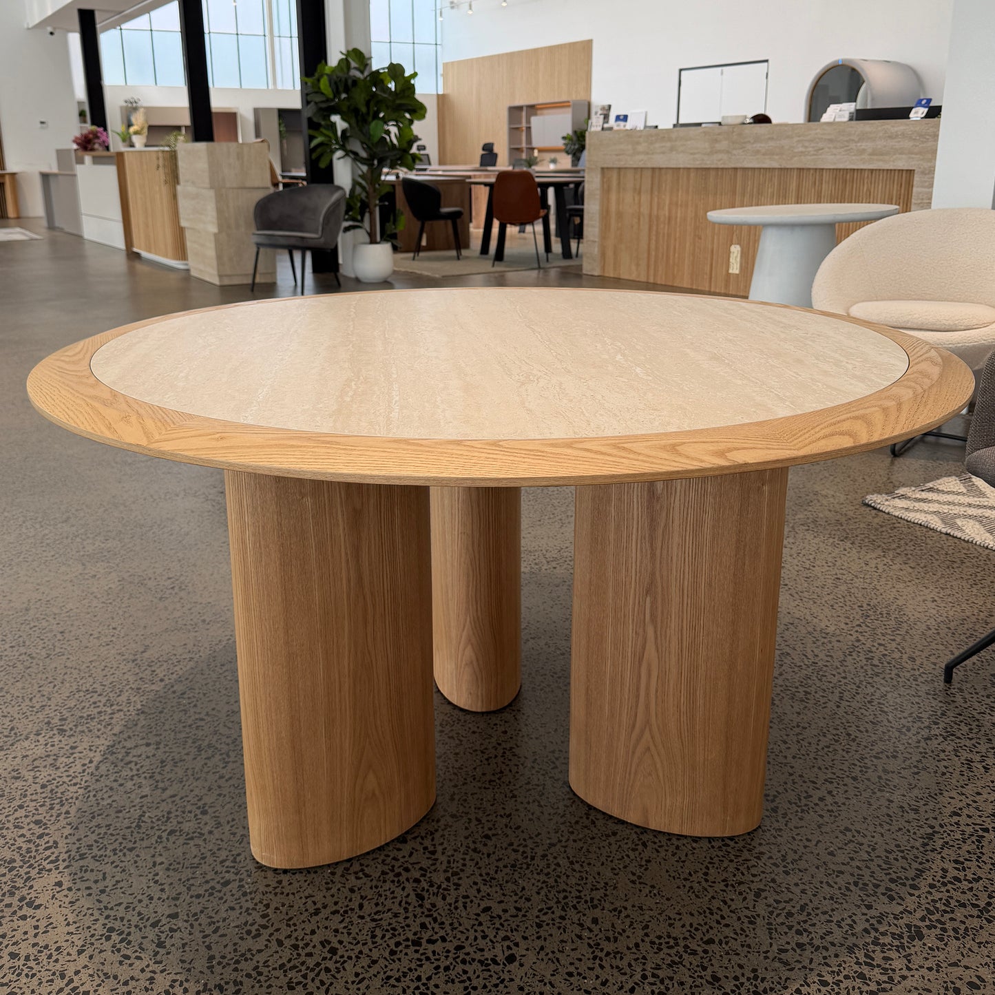 LAYSON Dining Table 136cm - Travertine & Natural