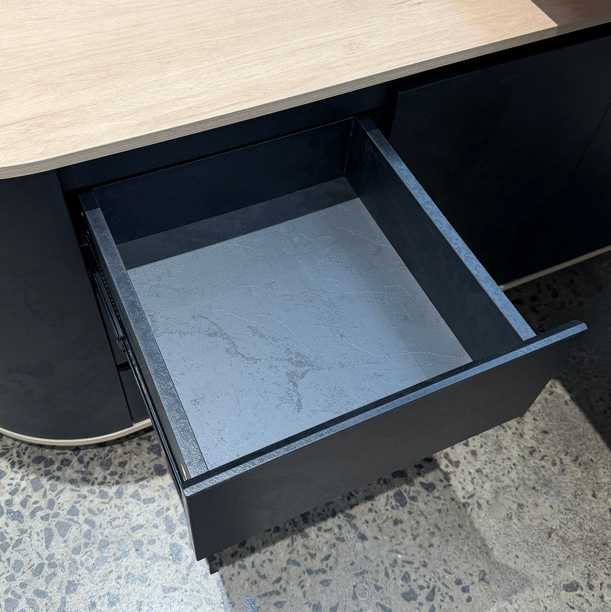 VENTURA 180-200cm Reversible Executive Desk - Left or Right Return - Oak & Black