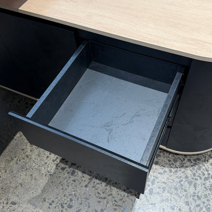 VENTURA 220-240cm Reversible Executive Desk - Left or Right Return - Oak & Black
