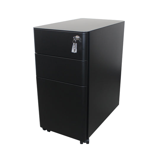 MARLO 3 Drawer Slim Mobile Pedestal Cabinet - Black