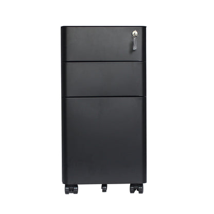 MARLO 3 Drawer Slim Mobile Pedestal Cabinet - Black