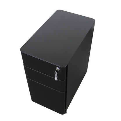 MARLO 3 Drawer Slim Mobile Pedestal Cabinet - Black