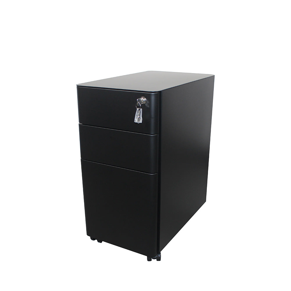 MARLO 3 Drawer Slim Mobile Pedestal Cabinet - Black