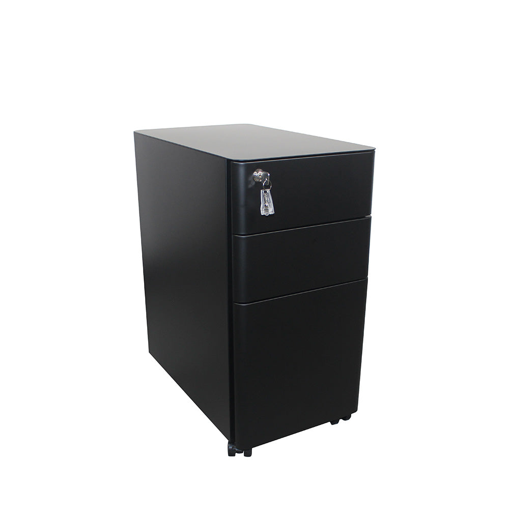 MARLO 3 Drawer Slim Mobile Pedestal Cabinet - Black