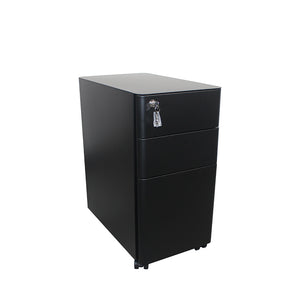MARLO 3 Drawer Slim Mobile Pedestal Cabinet - Black