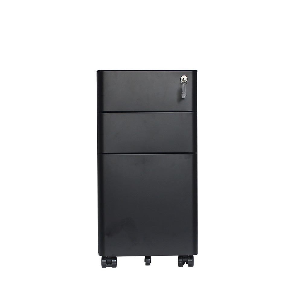 MARLO 3 Drawer Slim Mobile Pedestal Cabinet - Black
