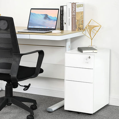 MARLO 3 Drawer Slim Mobile Pedestal Cabinet - White