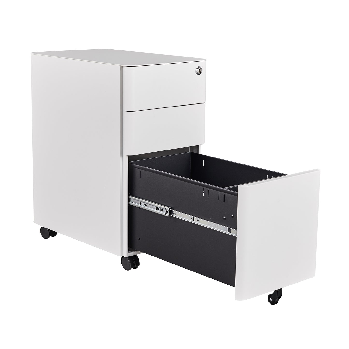 MARLO 3 Drawer Slim Mobile Pedestal Cabinet - Black