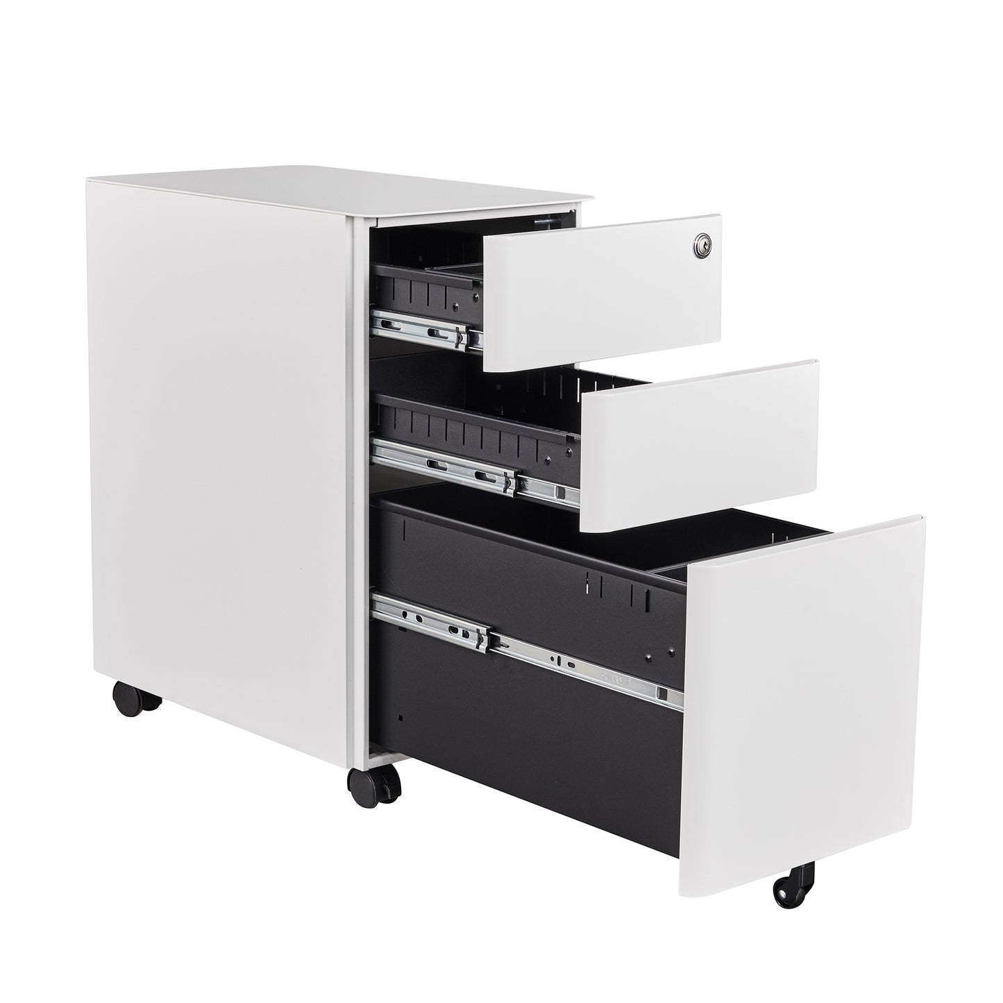 MARLO 3 Drawer Slim Mobile Pedestal Cabinet - Black