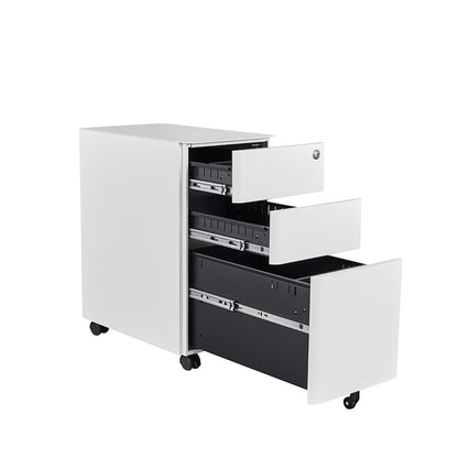 MARLO 3 Drawer Slim Mobile Pedestal Cabinet - White
