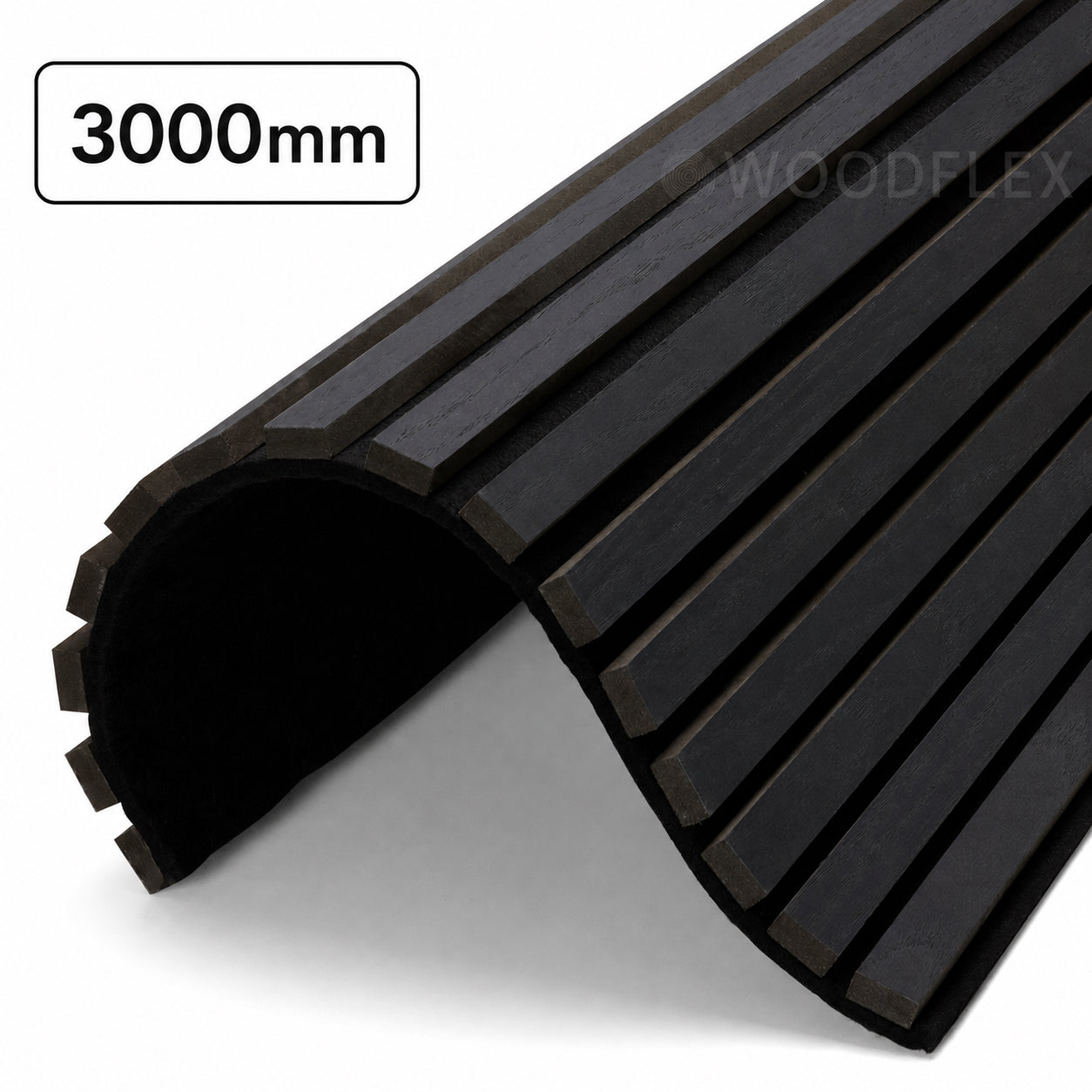 WOODFLEX Flexible Acoustic Wood Slat Wall Panel - Black Coated - 3000mm x 600mm