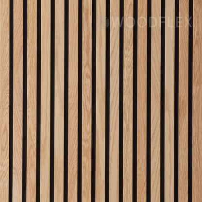 WOODFLEX Flexible Acoustic Wood Slat Panel - 3 Sided Full Wrap Oak Veneer on Black - 2700mm x 600mm