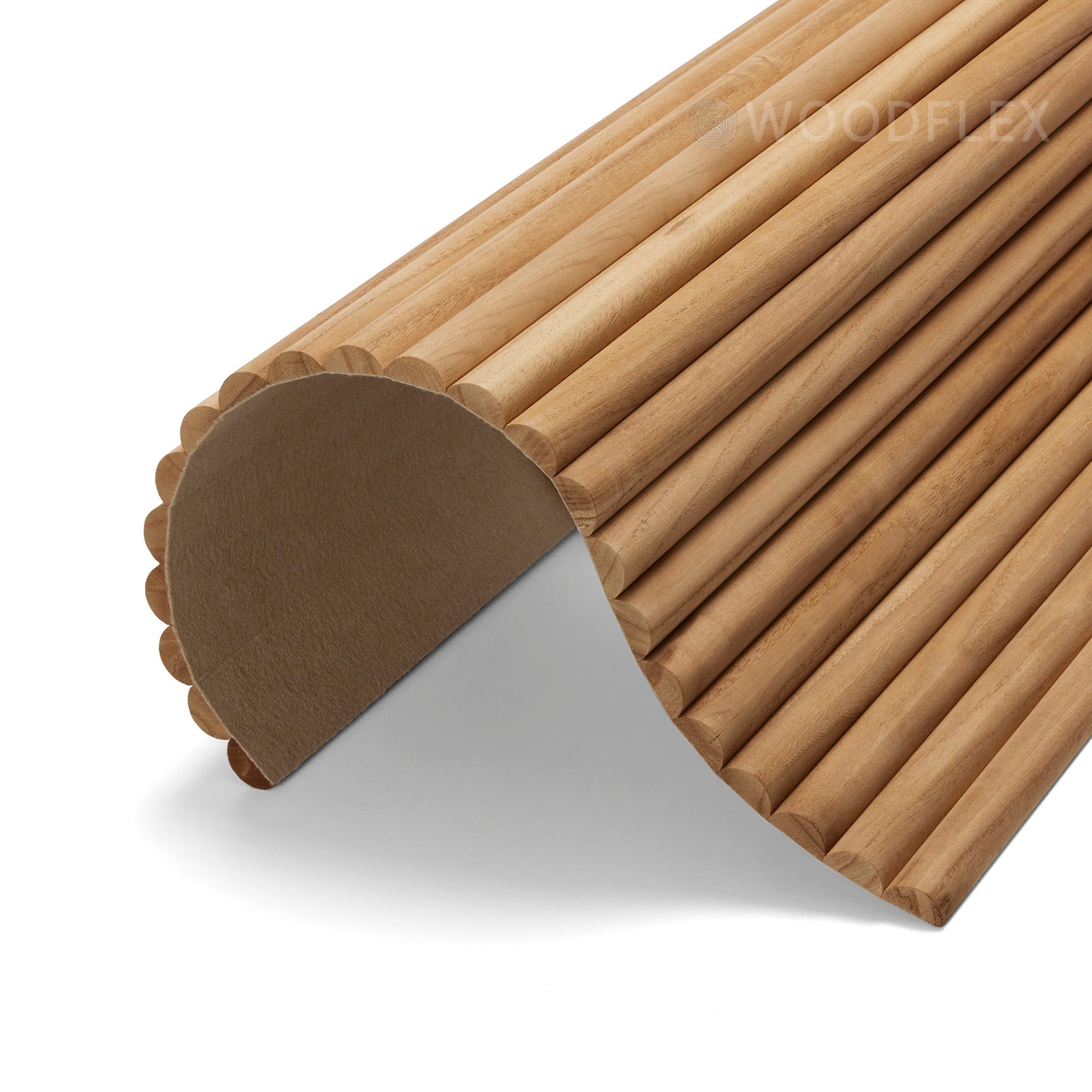 WOODFLEX Flexible Solid Paulownia Wood Slat Wall Panel -  2700mm x 600mm - Half Round