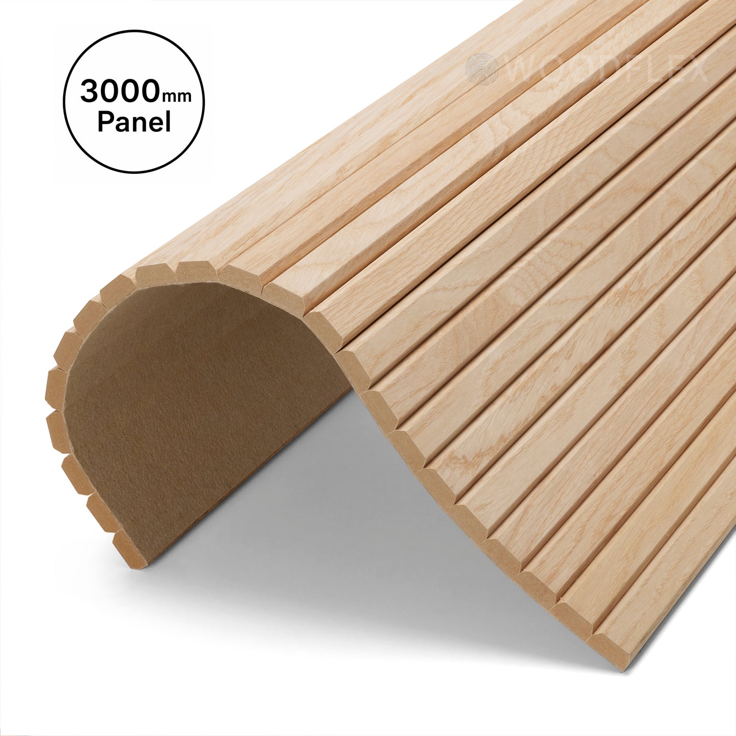 WOODFLEX Flexible Wooden Slat Wall Panel - Oak Veneer - 3000mm x 600mm - Trapezium
