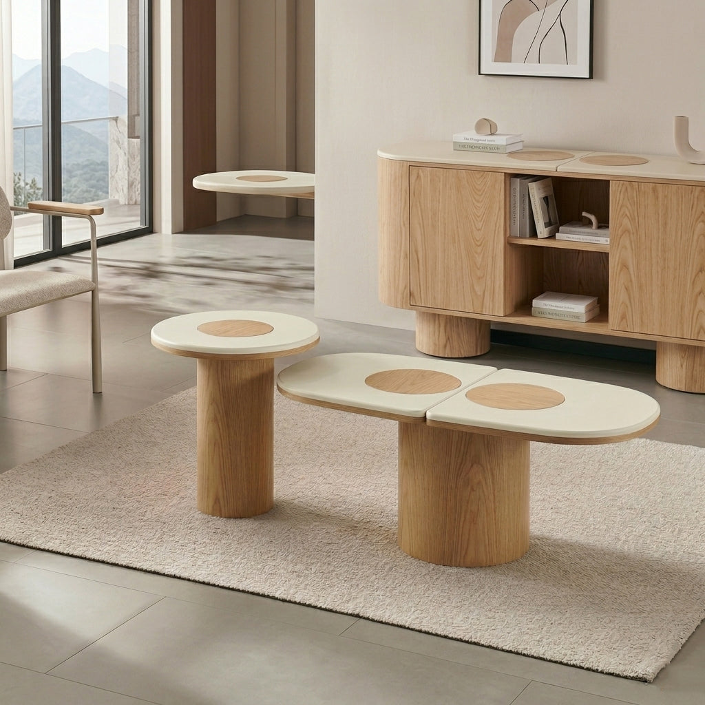 SILVAN Rectangular Coffee Table Oak & Cement surface 120x60x47