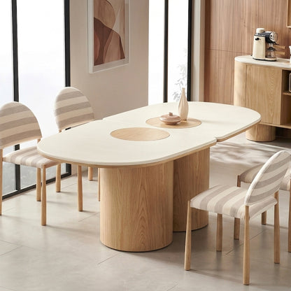 SILVAN 180cm Rectangular Dining Table Oak & Cement curved top - Oak