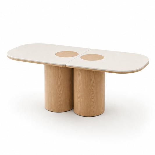 SILVAN 180cm Rectangular Dining Table Oak & Cement curved top - Oak