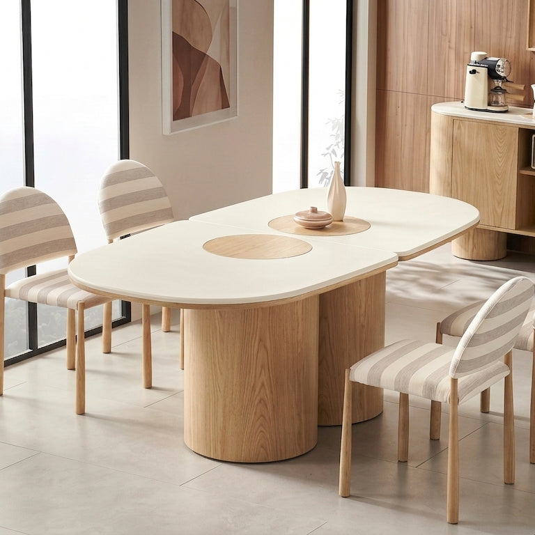 SILVAN 220cm Rectangular Dining Table Oak & Cement Curved Top