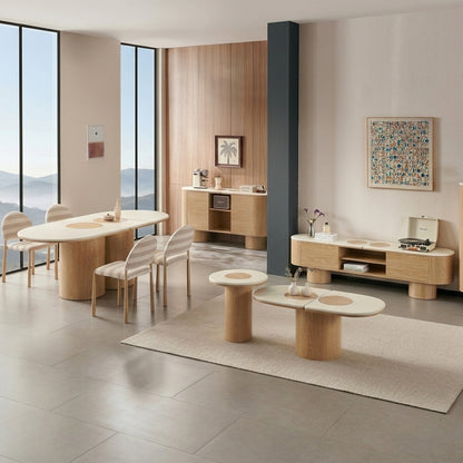 SILVAN 220cm Rectangular Dining Table Oak & Cement Curved Top