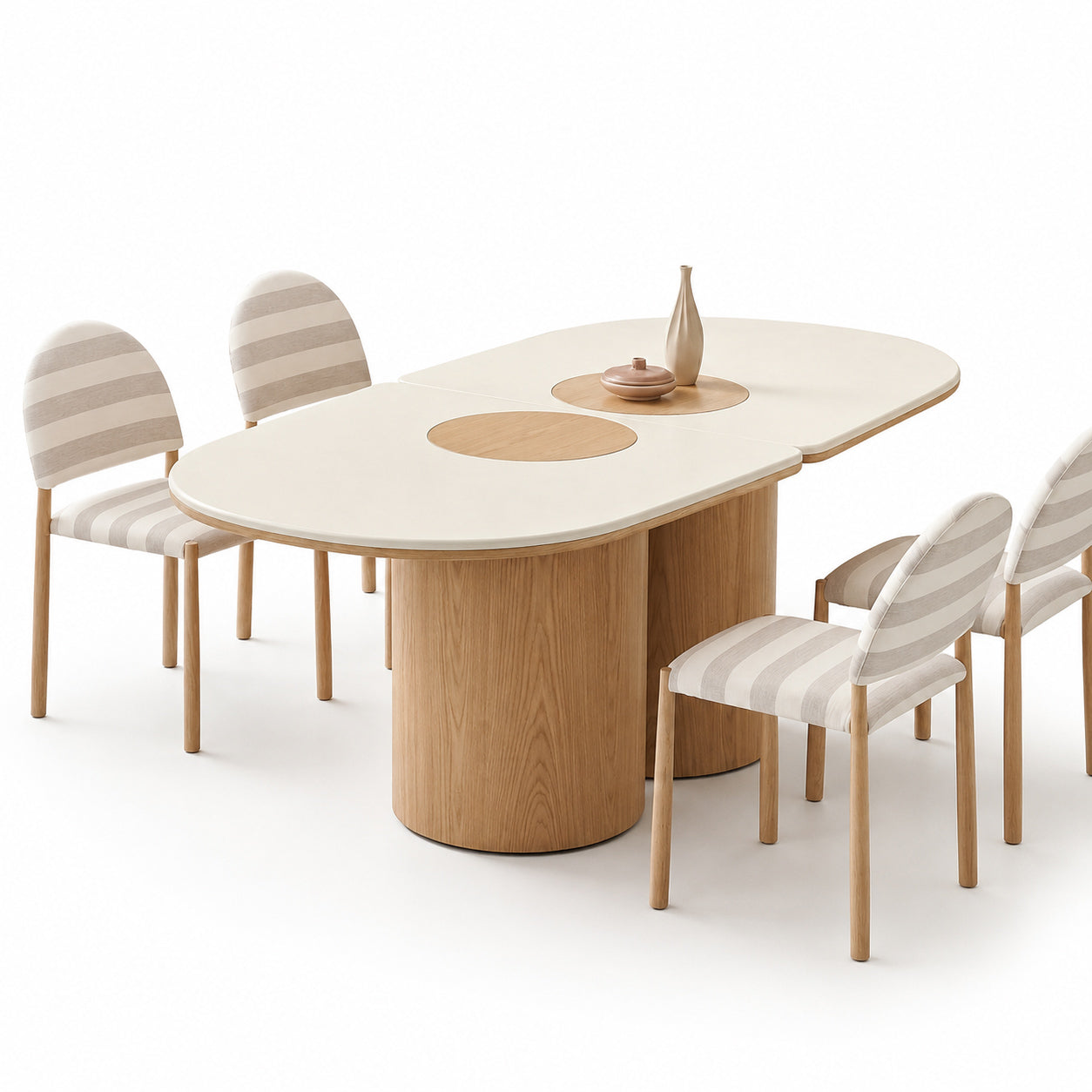 SILVAN 220cm Rectangular Dining Table Oak & Cement Curved Top