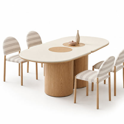 SILVAN 220cm Rectangular Dining Table Oak & Cement Curved Top